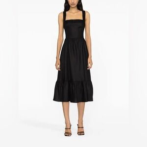 Reformation Rowen Black Linen Midi Dress | Size 10